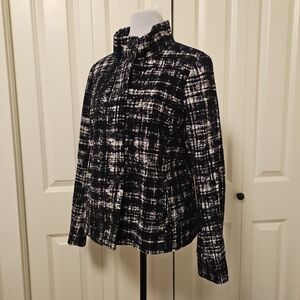 Ann Taylor Tweed Wool Textured Jacket 14 Petite Black and White